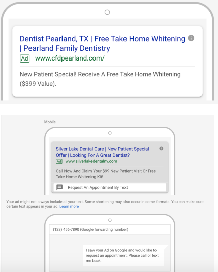 Samples of Google ad previews