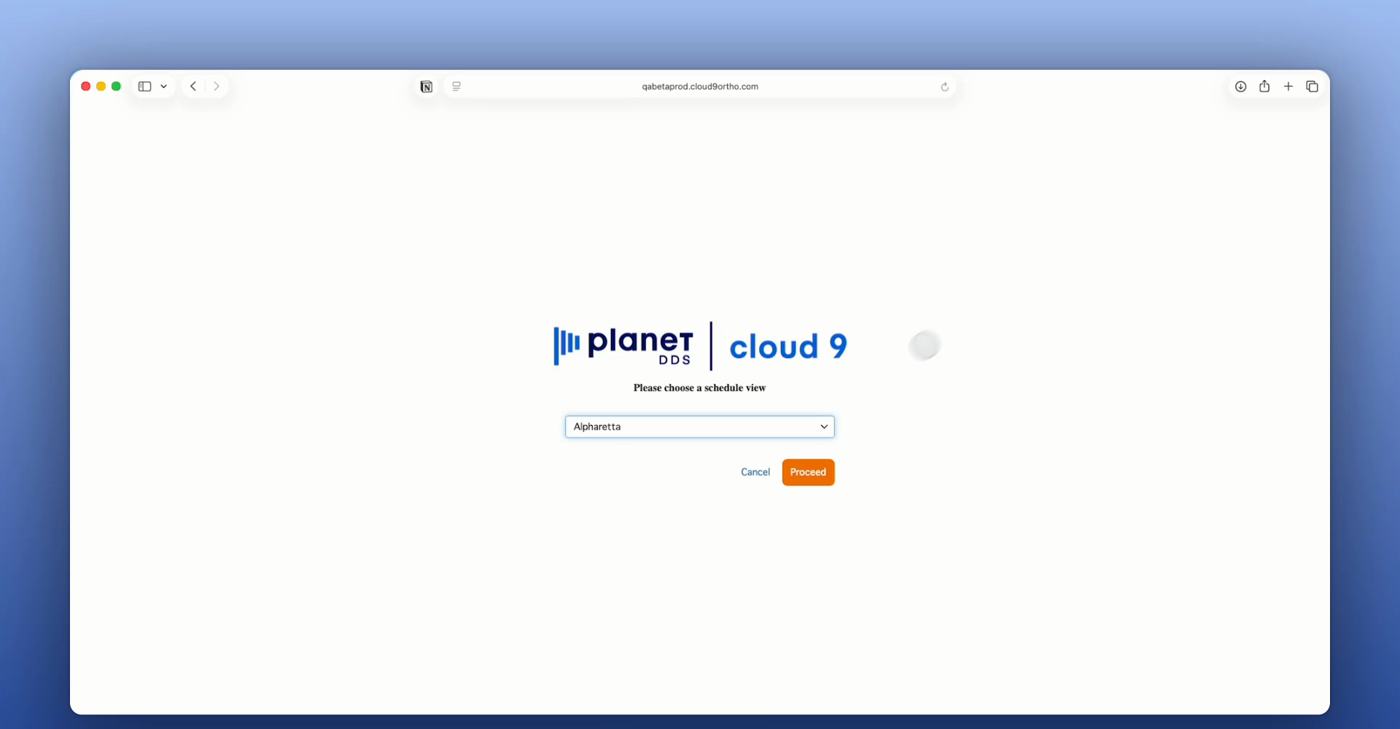 Cloud 9 schedule selection screen prompting the user to choose a schedule view after launching from DentalOS