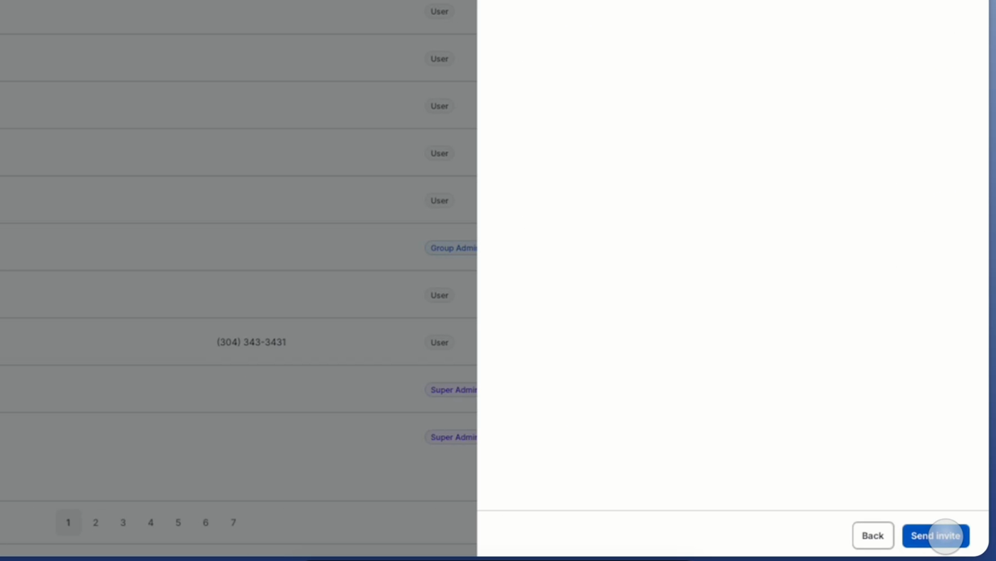 The bottom of the Assign access panel showing the Back and Send invite buttons